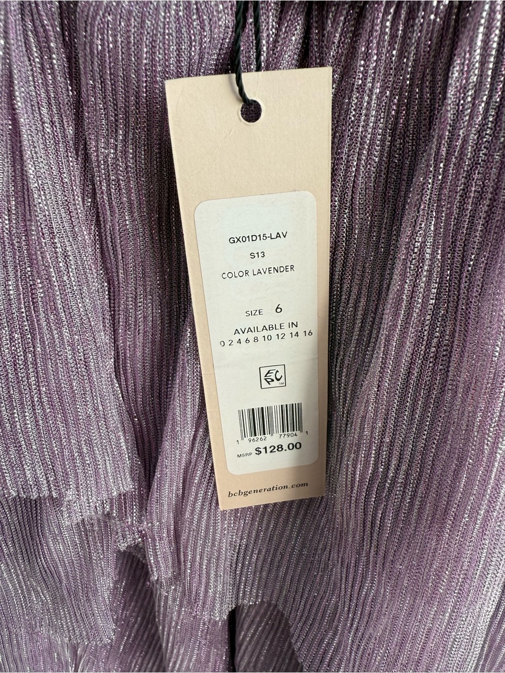 BCBG Generation Lavender Metallic Ruffled Tiered Mini Dress NWT - Picture 4 of 5